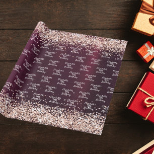 Verjaardag bordeaux roos gouden naam elegant cadeaupapier