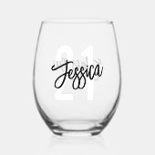 Verjaardag Borstel Script Modern Wijnglas Zonder Voet (Achterkant)