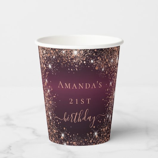 Verjaardag Bourgondië roos gouden naamfeest Papieren Bekers (Achterkant)