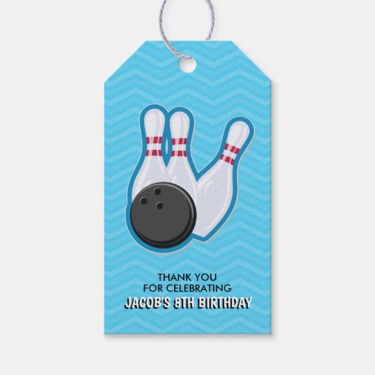 Verjaardag Bowling Party Favor Label Cadeaulabel (Voorkant)
