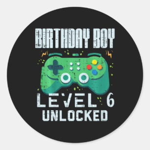 Verjaardag Boy Level 6 Ontgrendeld Gamer Controlle Ronde Sticker