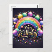 Verjaardag briefkaart - glitter regenboog (Voorkant / Achterkant)