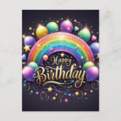 Verjaardag briefkaart - glitter regenboog (Voorkant)