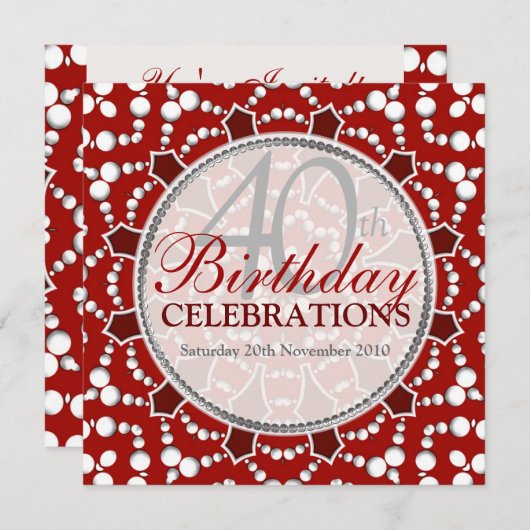 Verjaardag Bubbles Vieringen Rood+Wit Uitnodiging (Voorkant / Achterkant)