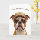 Verjaardag Bulldog Humor Kaart (Gele Bloem)
