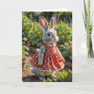 Verjaardag Bunny Dragen van een jurk in Tomato Gar Kaart