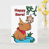 Verjaardag Capybara en aap Kaart (Gele Bloem)
