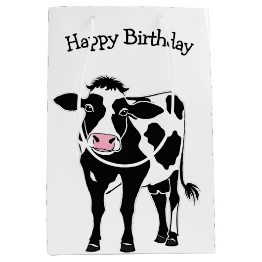 Verjaardag Cartoon Koe Medium Cadeauzakje (Voorkant)