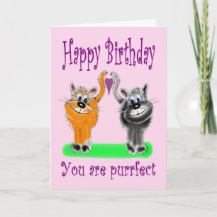 Verjaardag Cartoon Style Fluffy Cat Paar Kaart