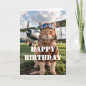Verjaardag Cat Pilot Foto & Vliegtuig Funny Aviati Kaart (Voorkant)