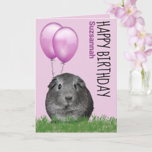 Verjaardag Cavia Paarse Ballonnen Aangepaste Naam Kaart