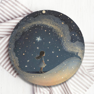 Verjaardag Celestial Star Waterverf Meisje Modern Papieren Bordje