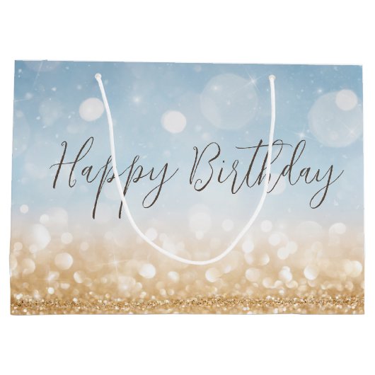 Verjaardag champagne sky blauw sprankelend goud sh groot cadeauzakje (Achterkant)