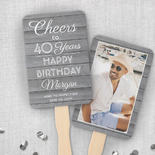 Verjaardag Cheers Elegant Grijs Hout Eén Foto Handwaaier