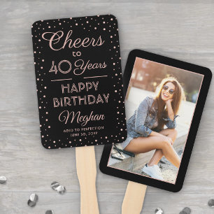 Verjaardag Cheers Elegant Zwart & Roze Confetti Handwaaier