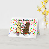 Verjaardag Chocolade Lab en Yellow Lab Kaart (Gele Bloem)