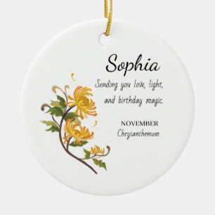 Verjaardag Chrysanthemum Gepersonaliseerd Keramisch Ornament