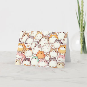 Verjaardag Chubby Cartoon Cat Collectie met harten Kaart