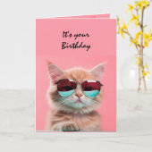 Verjaardag Cool Classy Kitten Cat Fun Humor Kaart (Gele Bloem)