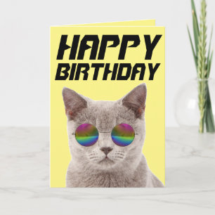 VERJAARDAG COOLE KAT MET GROTE ZONNEBRIL KAARTEN