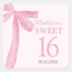 Verjaardag Coquette Roze Strik Persoonlijk Sweet 1 Vierkante Sticker