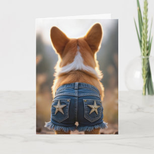Verjaardag Corgi Hond Dragen Blauwe Jean Shorts Kaart