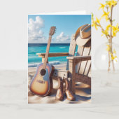 Verjaardag Cowboy Pet en laarzen op het strand Kaart (Gele Bloem)