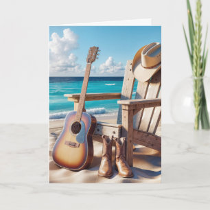 Verjaardag Cowboy Pet en laarzen op het strand Kaart