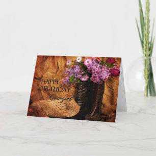 Verjaardag - Cowgirl - Laarzen en bloemen Kaart