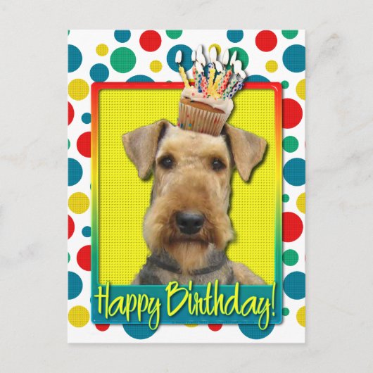 Verjaardag Cupcake - Airedale Briefkaart (Voorkant)