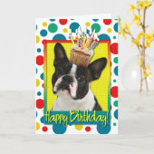 Verjaardag Cupcake - Boston Terrier Kaart (Gele Bloem)