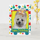 Verjaardag Cupcake - Cairn Terrier - Teddybeer Kaart (Gele Bloem)