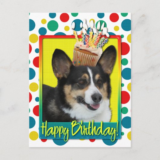 Verjaardag Cupcake - Corgi Briefkaart (Voorkant)