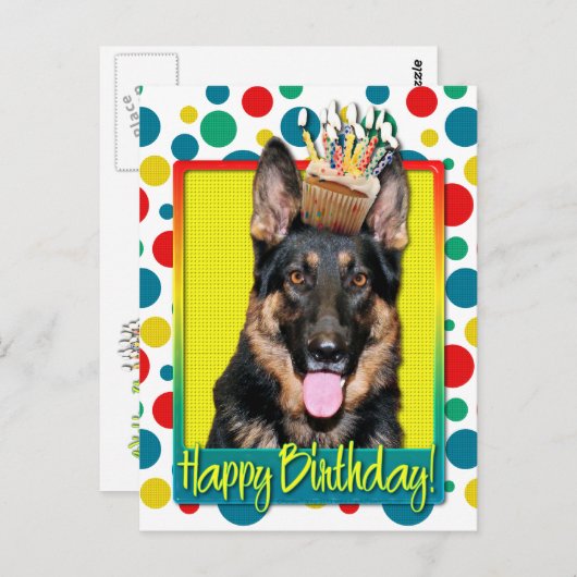 Verjaardag Cupcake - Duitse Herder - Kuno Briefkaart (Voorkant / Achterkant)