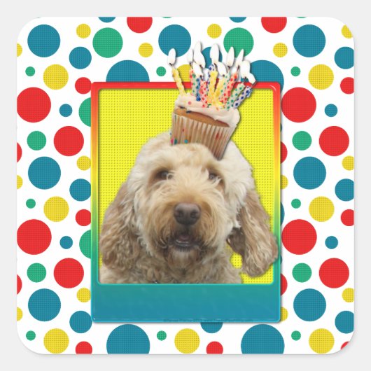 Verjaardag Cupcake - GoldenDoodle Vierkante Sticker (Voorkant)