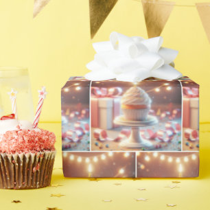 Verjaardag Cupcake met String verlichting Cadeaupapier