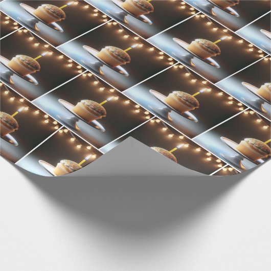 Verjaardag Cupcake met String verlichting Cadeaupapier (Hoek)