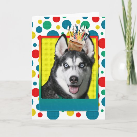 Verjaardag Cupcake - Siberische Husky Kaart (Voorkant)