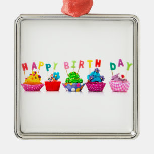 Verjaardag Cupcakes Metalen Ornament