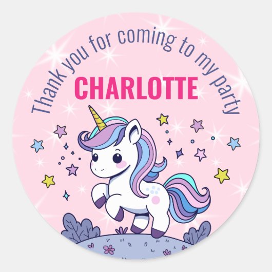 Verjaardag Custom Magical Unicorn Bedankt Ronde Sticker (Voorkant)