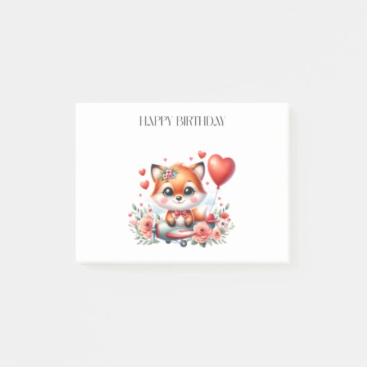 Verjaardag Cute Fox Piloot Post-it® Notes (Voorkant)