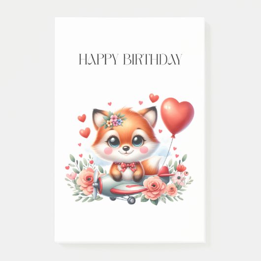 Verjaardag Cute Fox Piloot Post-it® Notes (Voorkant)