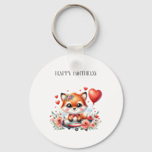 Verjaardag Cute Fox Piloot Sleutelhanger