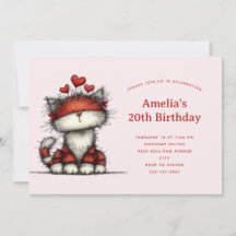 Verjaardag Cute Kat met Rode Liefdeshartjes