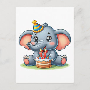 Verjaardag Cute Olifant 11 jaar Briefkaart
