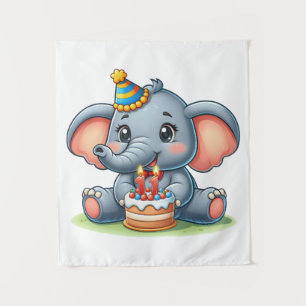 Verjaardag Cute Olifant 11 jaar Wandkleed