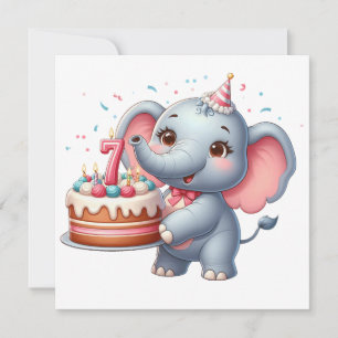Verjaardag Cute Olifant 7 Kaart
