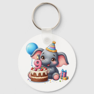 Verjaardag Cute Olifant 9 jaar Sleutelhanger