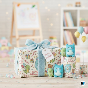 Verjaardag Cute Pastel Kawaii Monster en Vrienden Cadeaupapier