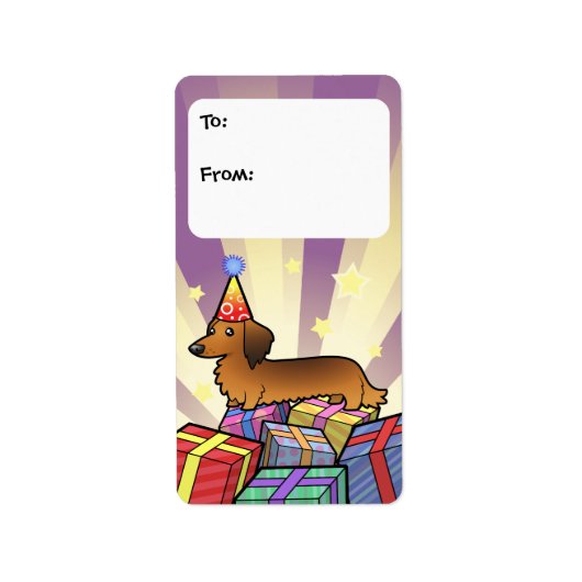 Verjaardag Dachshund Gift Labels (longhair) (Voorkant)